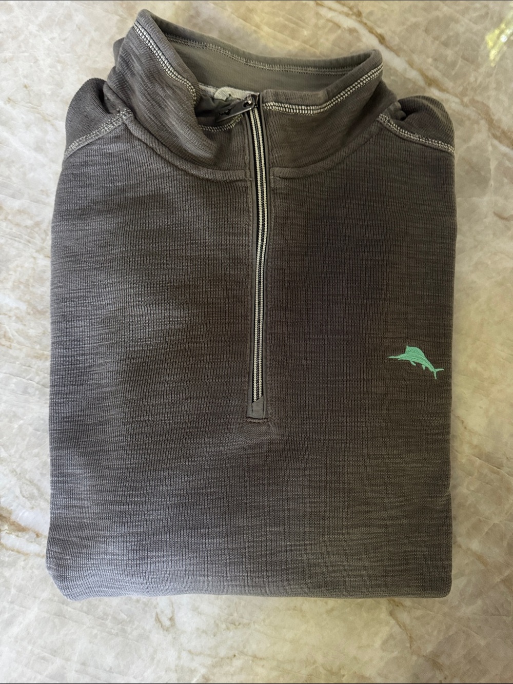 Tommy Bahama Charcoal Quarter-Zip Sweater with Mint Logo